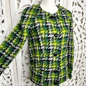 Anthropologie Leifsdottir Green Check Knit Jacket